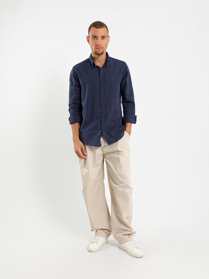 Textured Long Sleeve Linen Shirt
