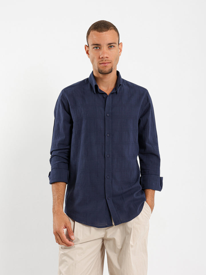 Textured Long Sleeve Linen Shirt