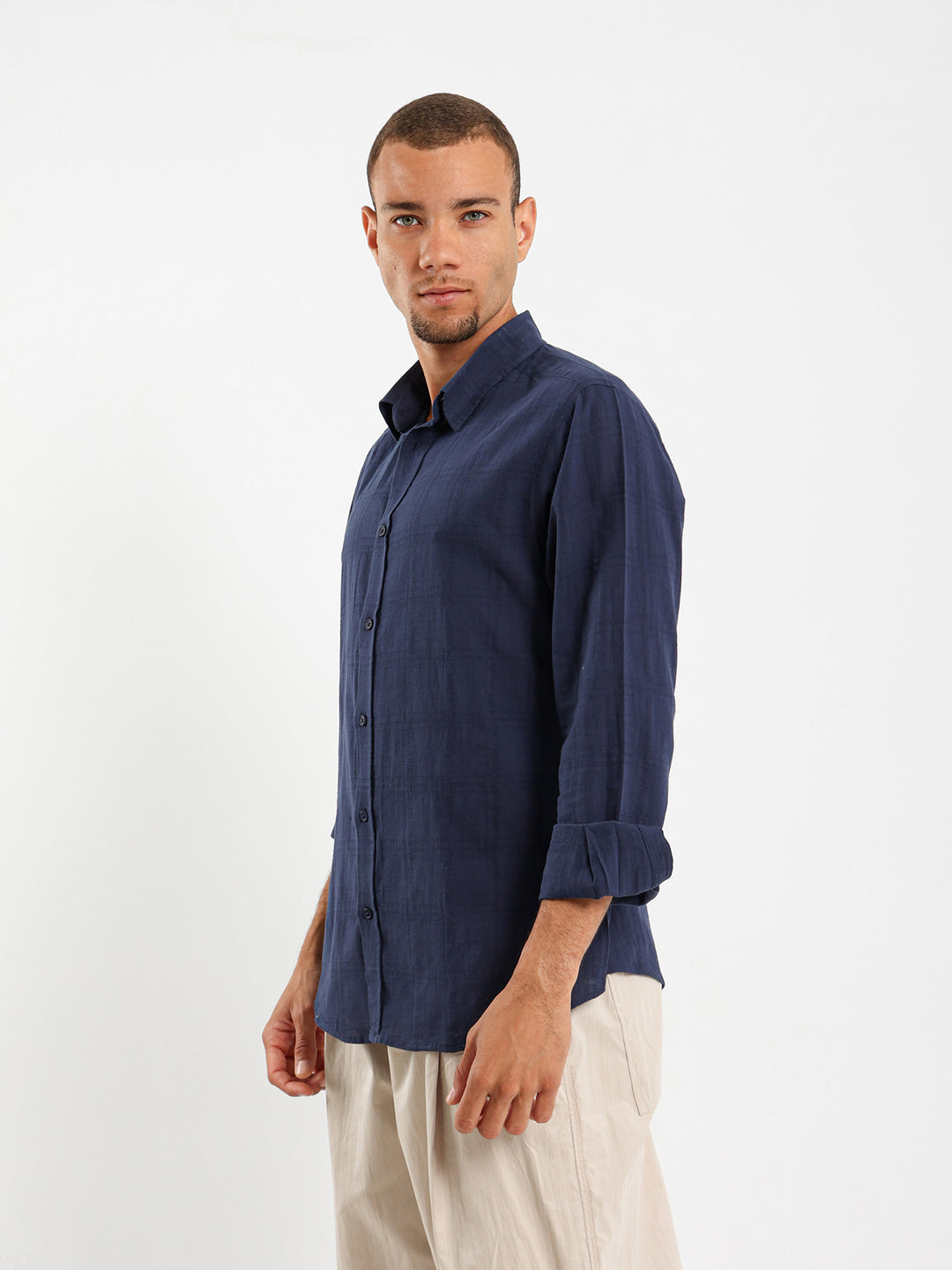 Textured Long Sleeve Linen Shirt