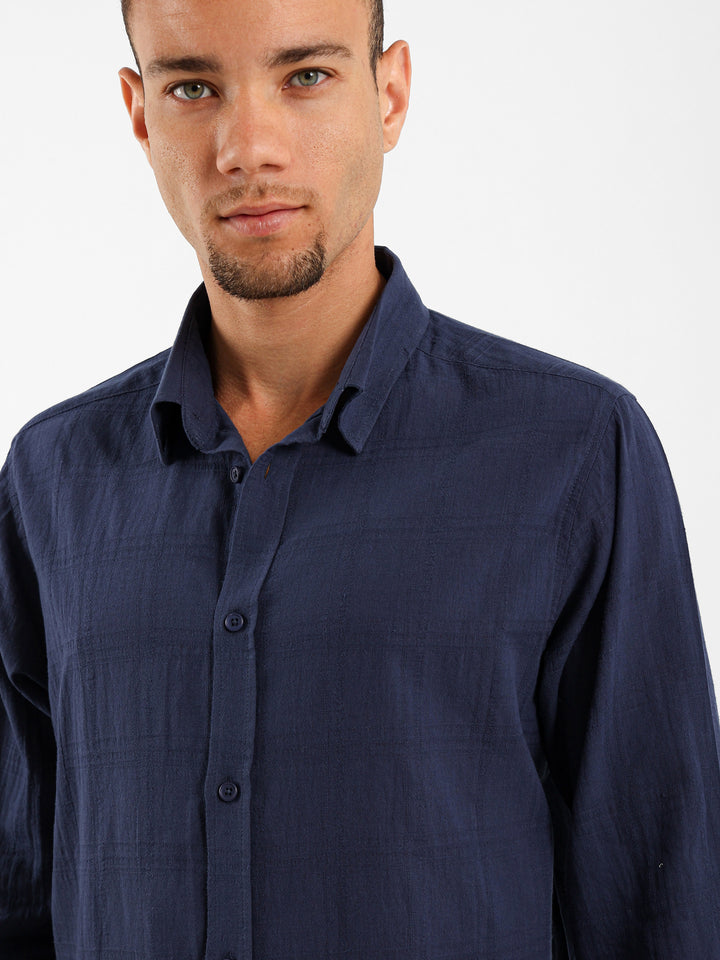 Textured Long Sleeve Linen Shirt