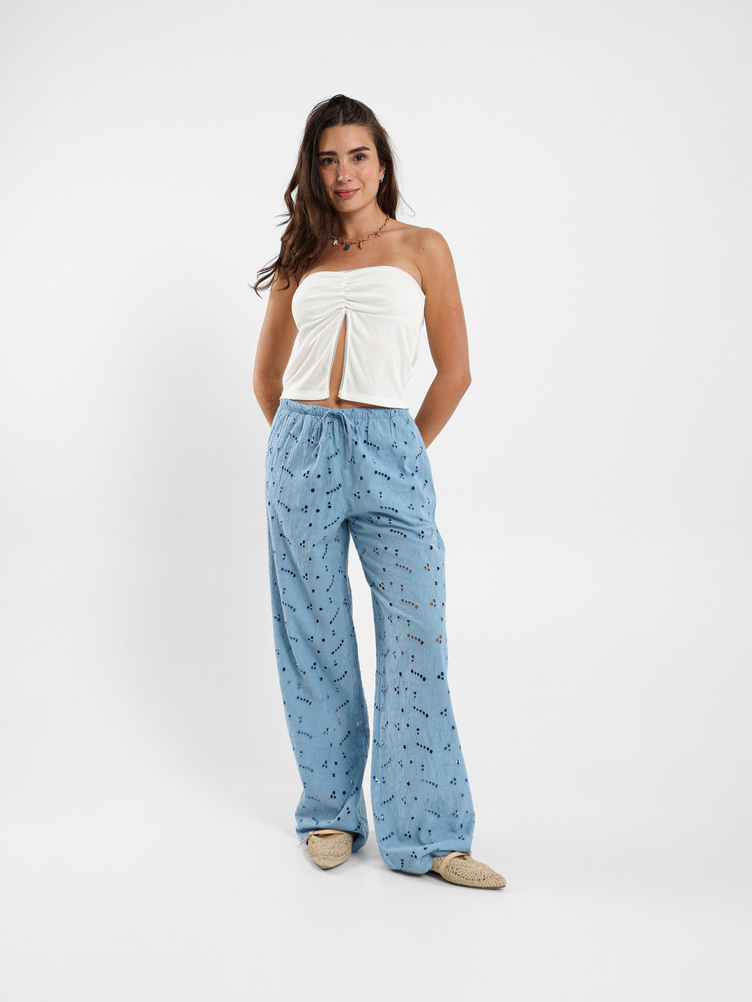 Wide Leg Perforated Pants