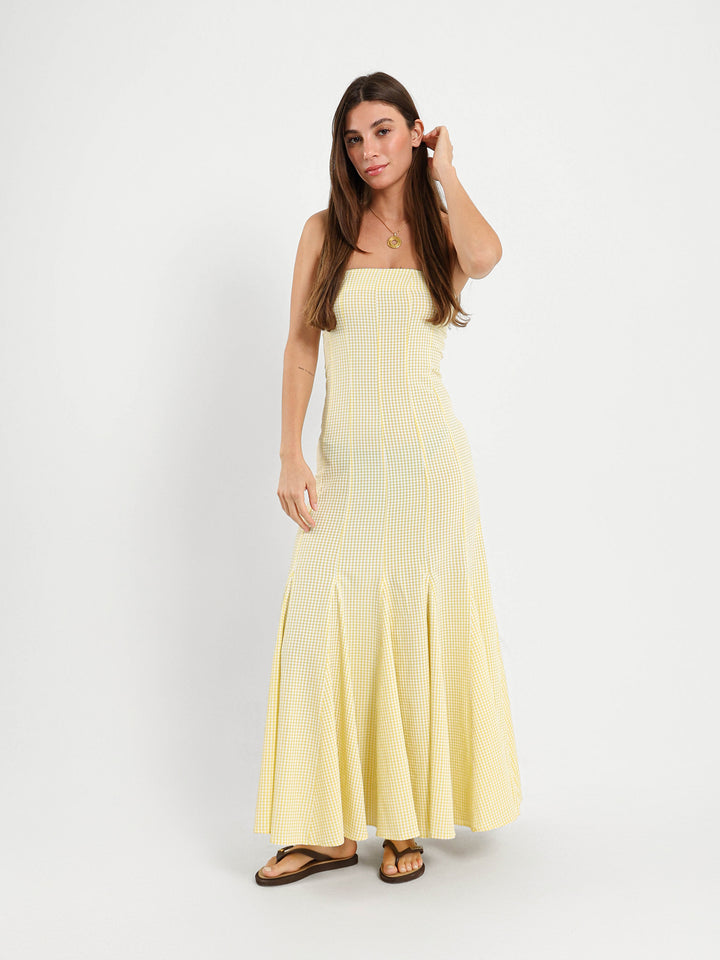 Strapless Gingham Maxi Dress