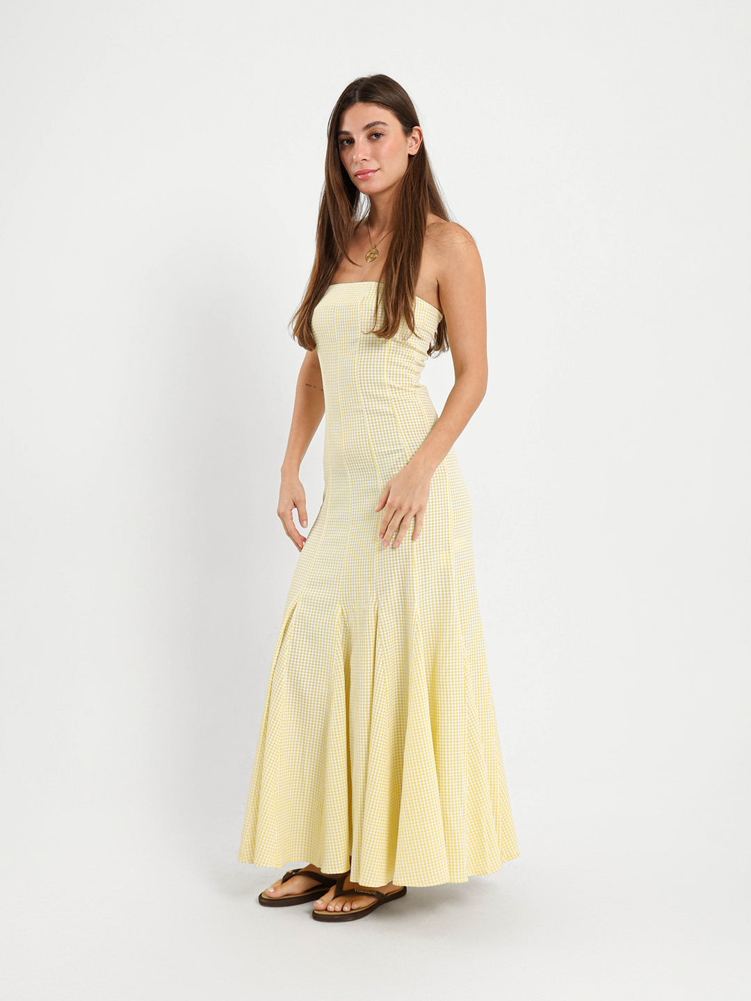Strapless Gingham Maxi Dress