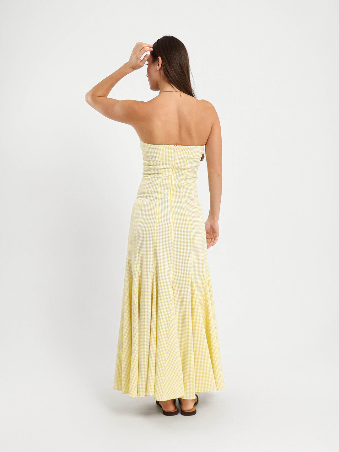Strapless Gingham Maxi Dress