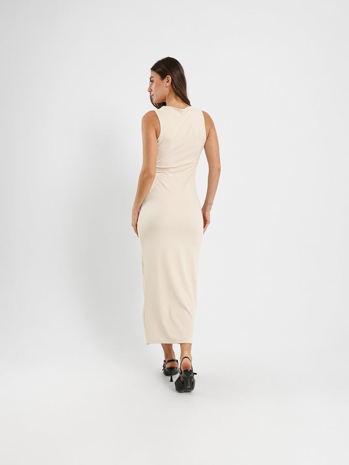 Straight Maxi Dress With Gold Buckle Waist