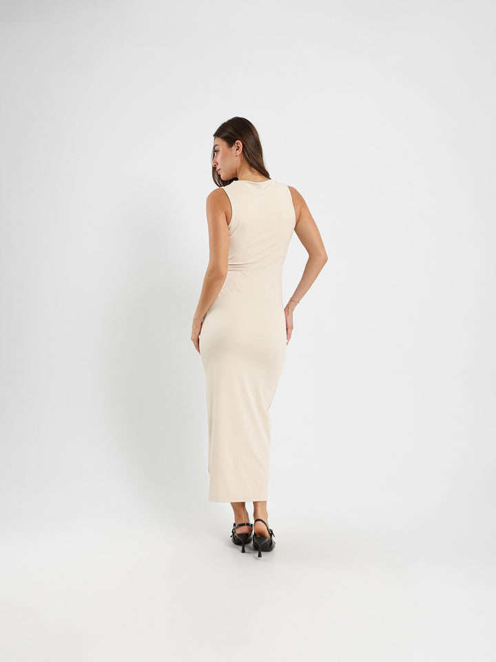 Straight Maxi Dress With Gold Buckle Waist