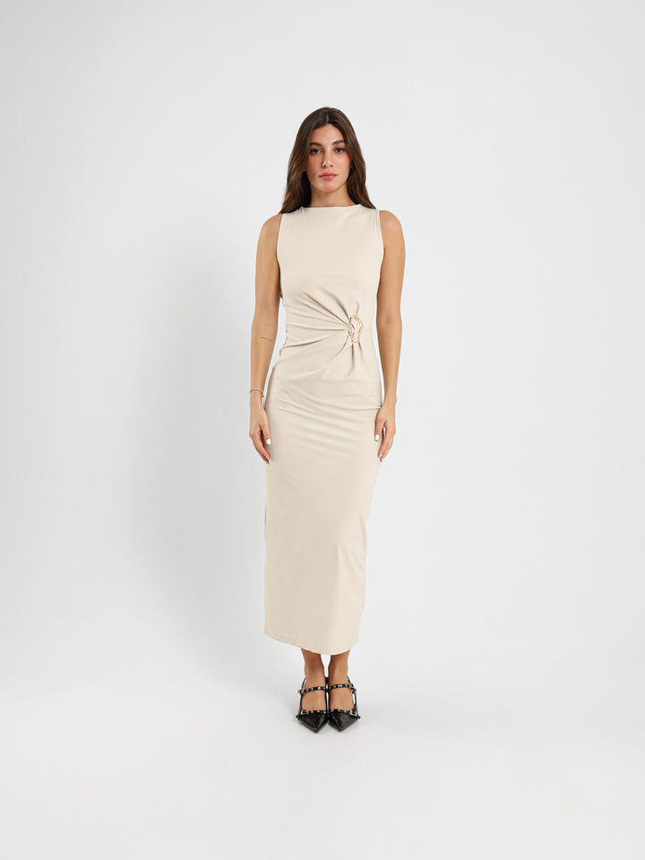 Straight Maxi Dress With Gold Buckle Waist