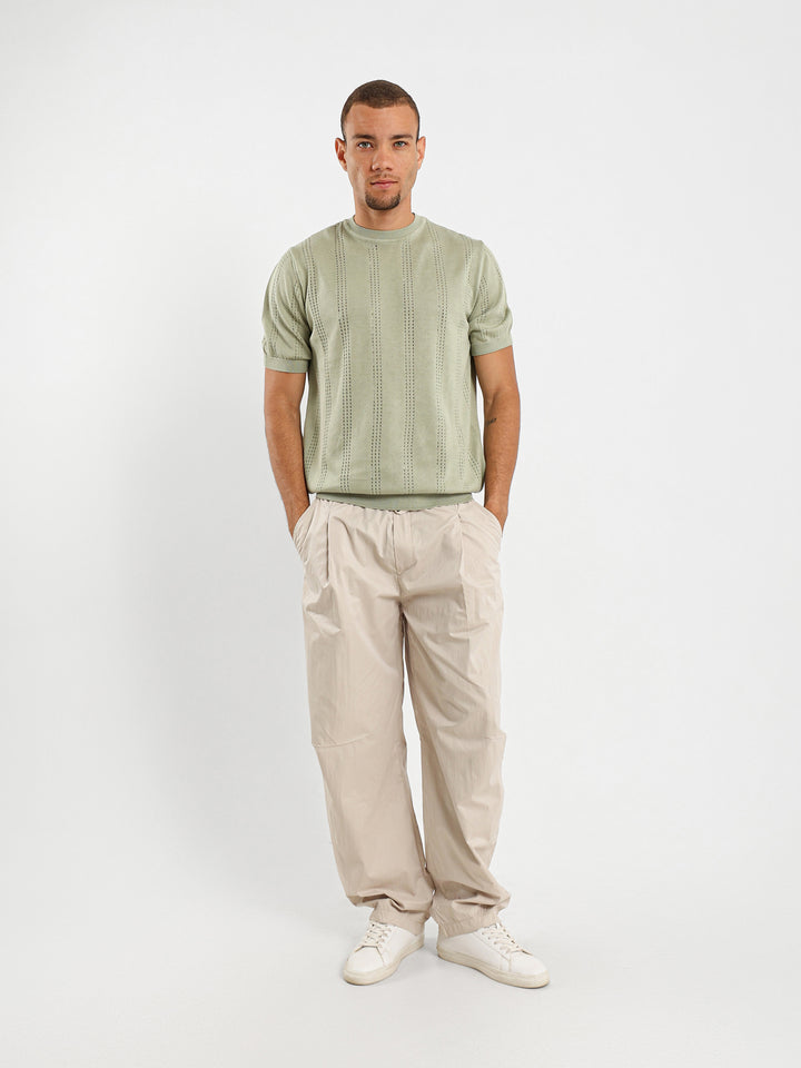 Tricot Striped Open Knit Relaxed T-Shirt