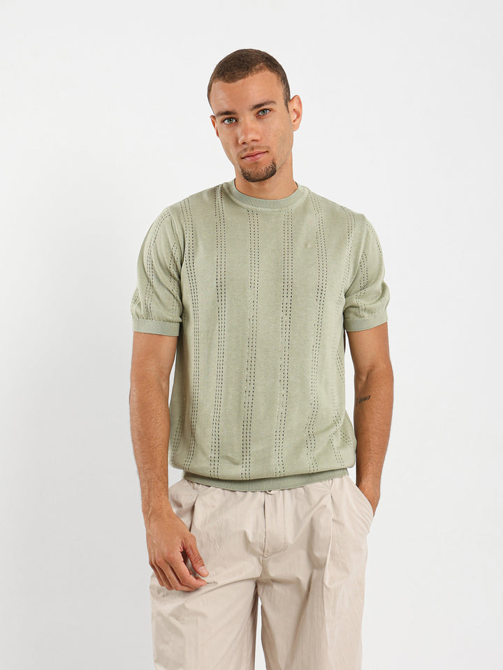 Tricot Striped Open Knit Relaxed T-Shirt