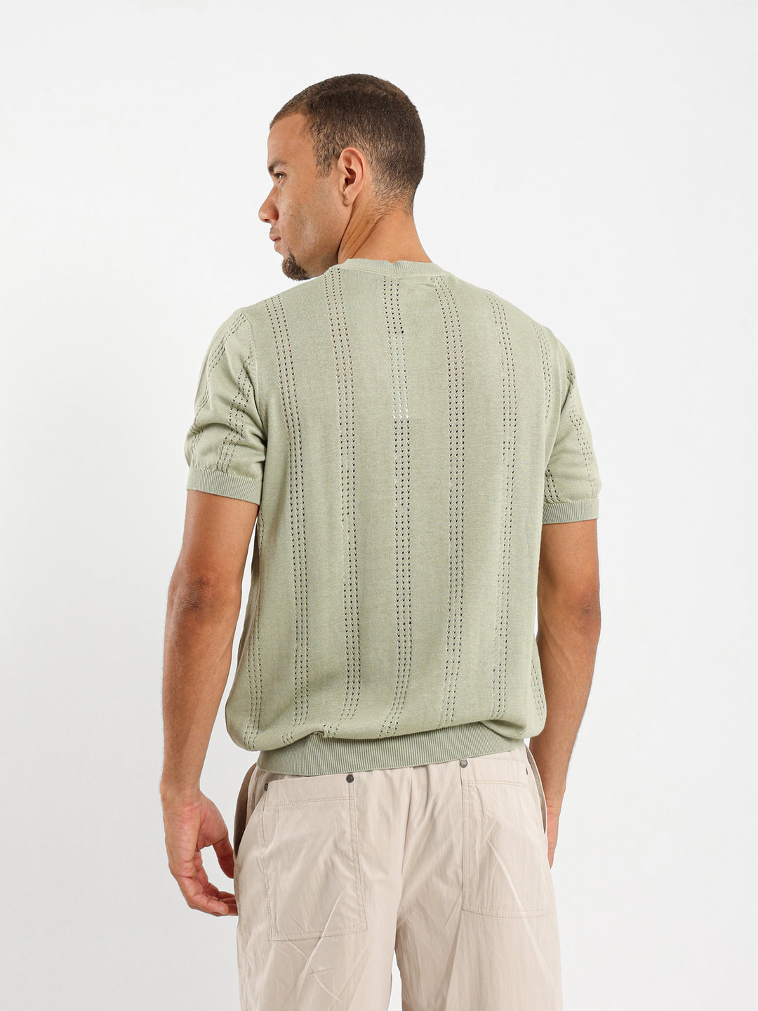 Tricot Striped Open Knit Relaxed T-Shirt