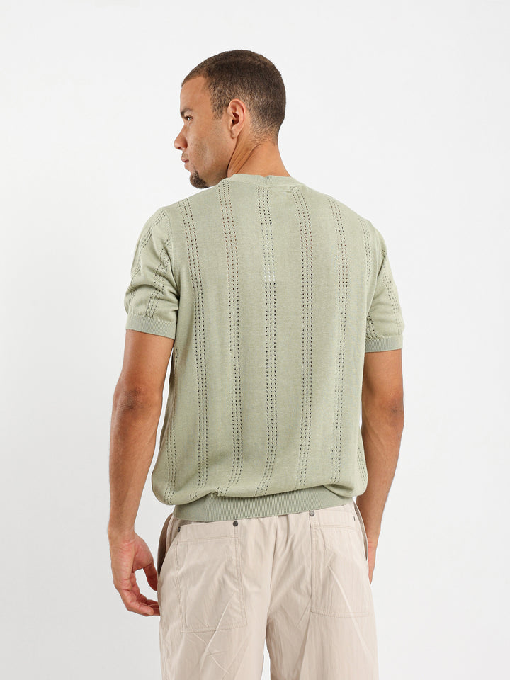 Tricot Striped Open Knit Relaxed T-Shirt