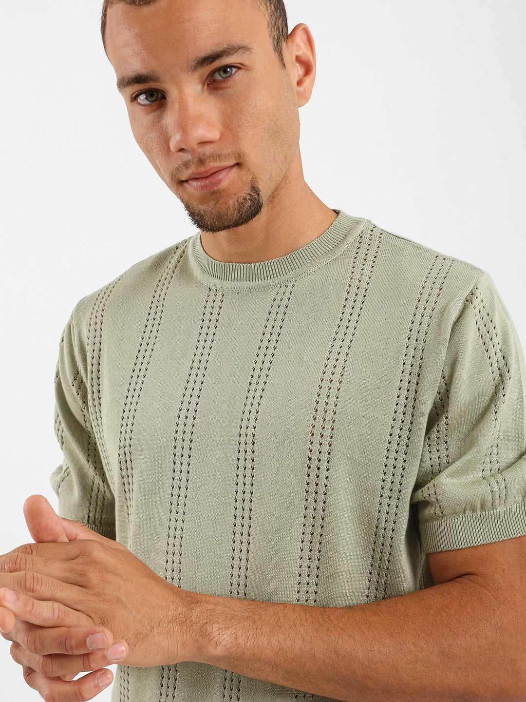 Tricot Striped Open Knit Relaxed T-Shirt