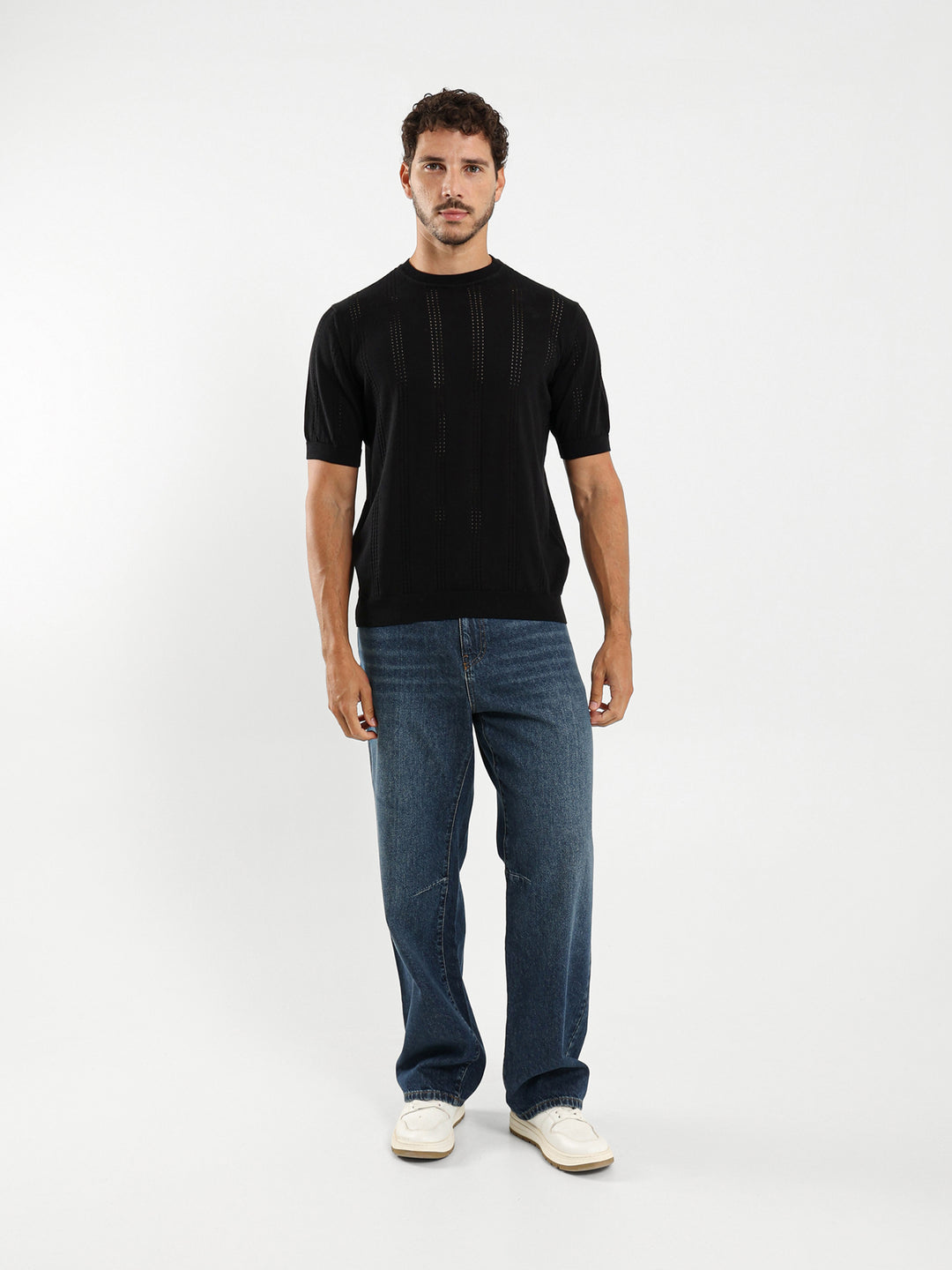 Tricot Striped Open Knit Relaxed T-Shirt