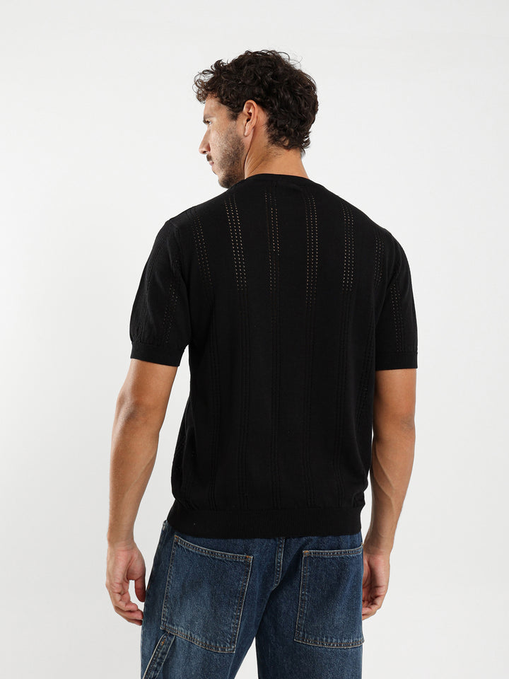 Tricot Striped Open Knit Relaxed T-Shirt