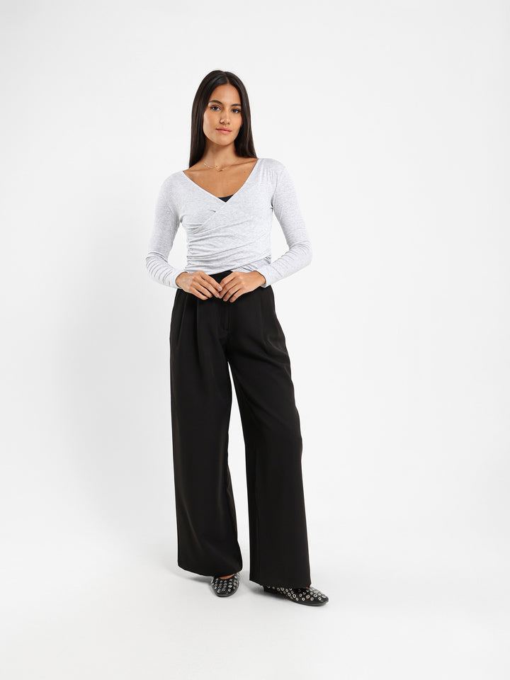 Long Sleeve Top With Crossover Front