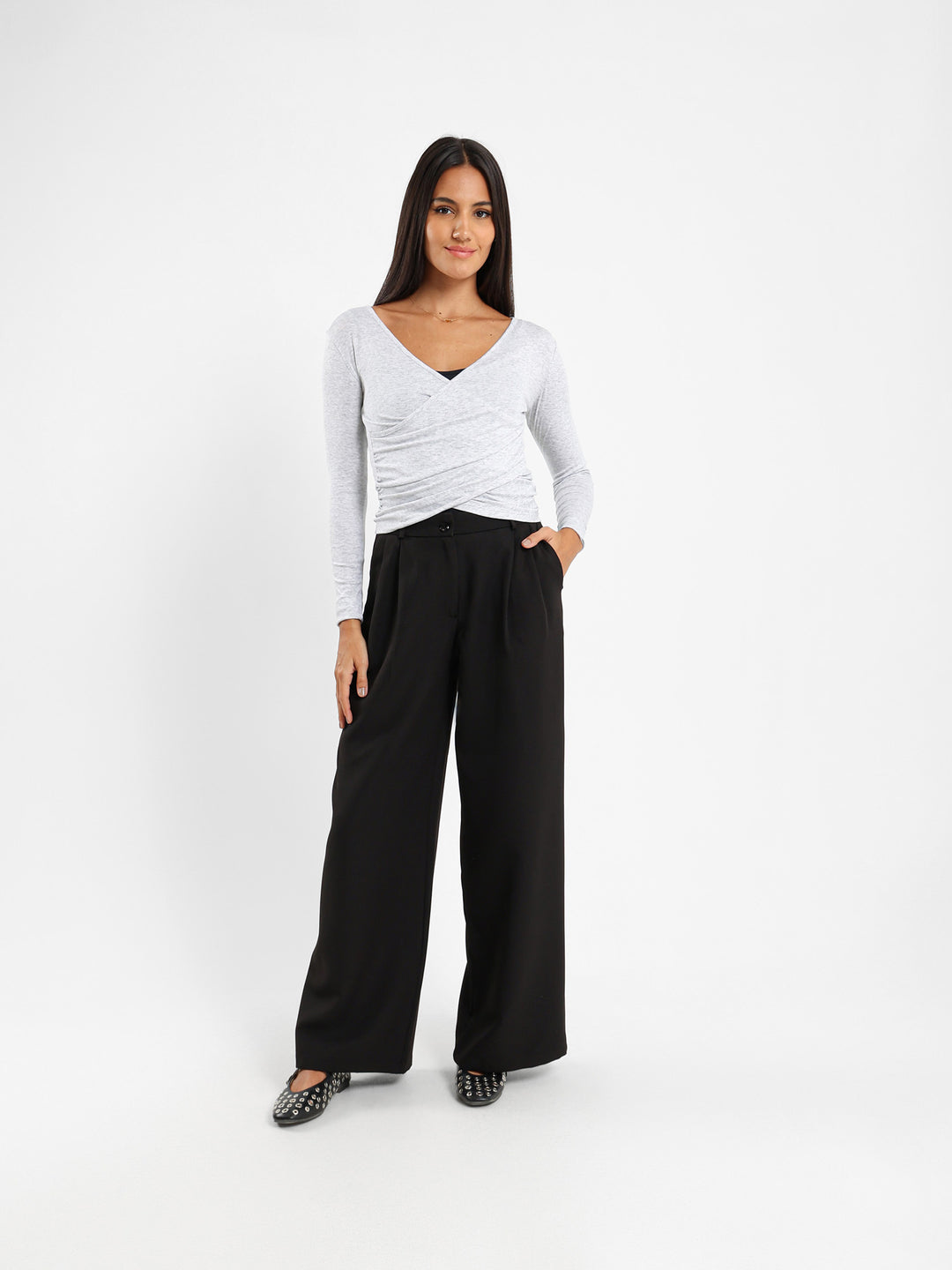 Long Sleeve Top With Crossover Front