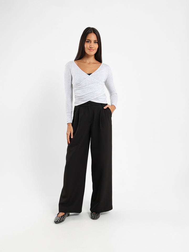 Long Sleeve Top With Crossover Front