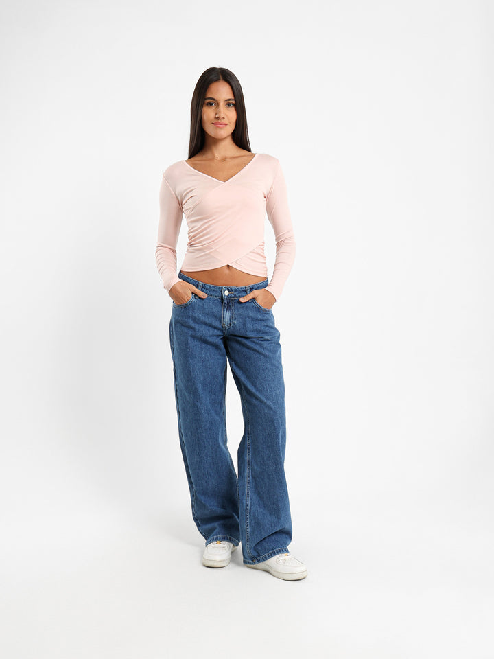 Long Sleeve Top With Crossover Front