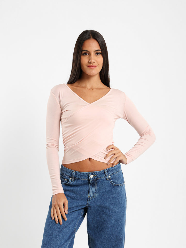 Long Sleeve Top With Crossover Front