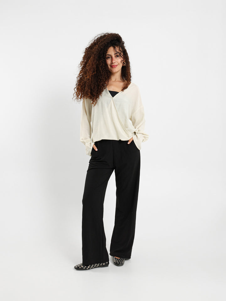 Long Sleeve Wrap Blouse