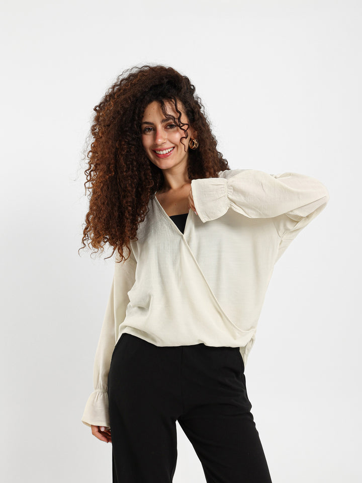 Long Sleeve Wrap Blouse