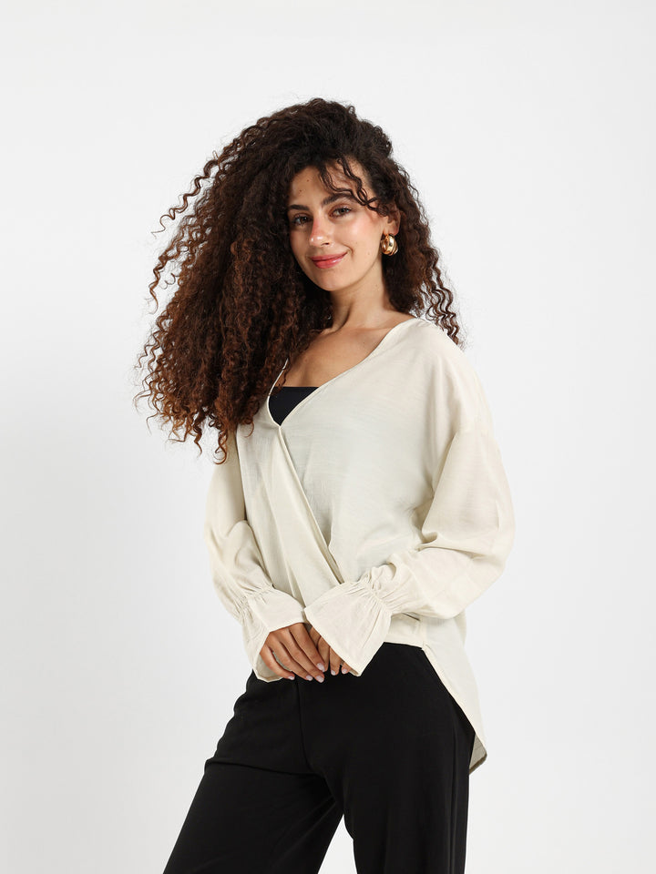 Long Sleeve Wrap Blouse