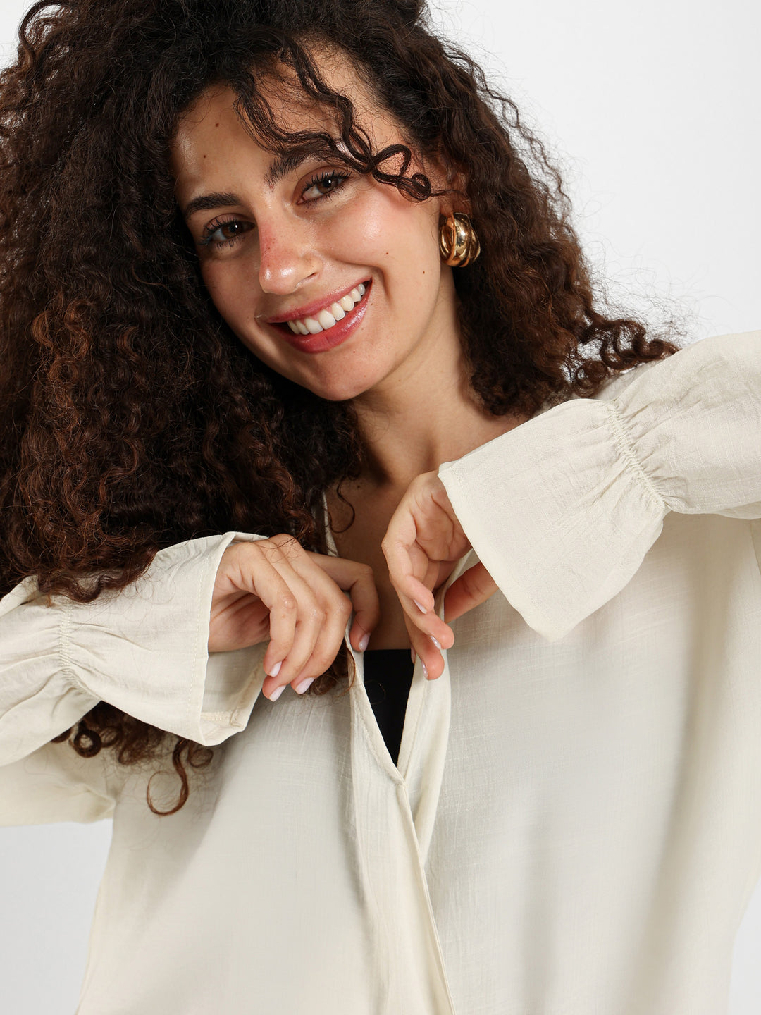 Long Sleeve Wrap Blouse