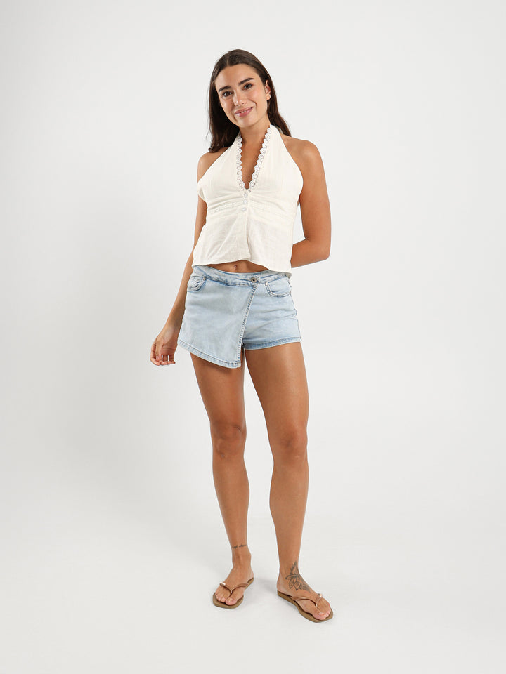 Halter Neck Top With Lace Trim