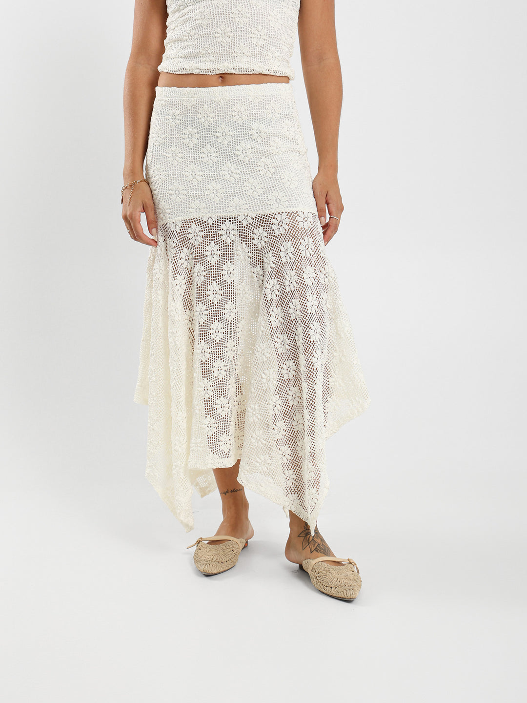 Asymmetric Midi Skirt With Perforated Design