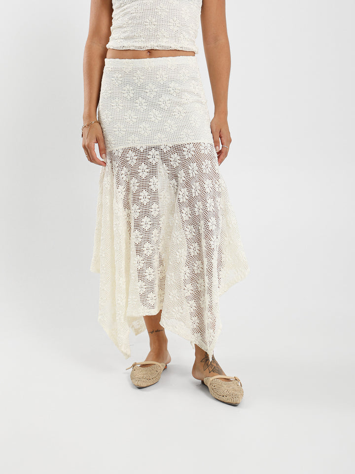 Asymmetric Midi Skirt With Perforated Design