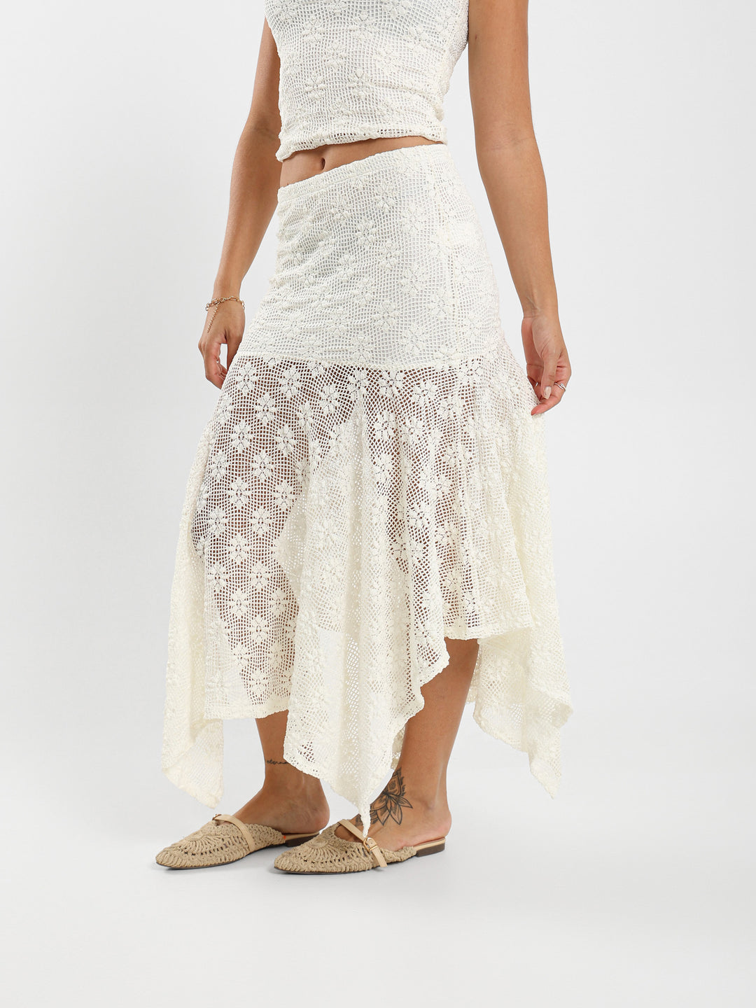 Asymmetric Midi Skirt With Perforated Design