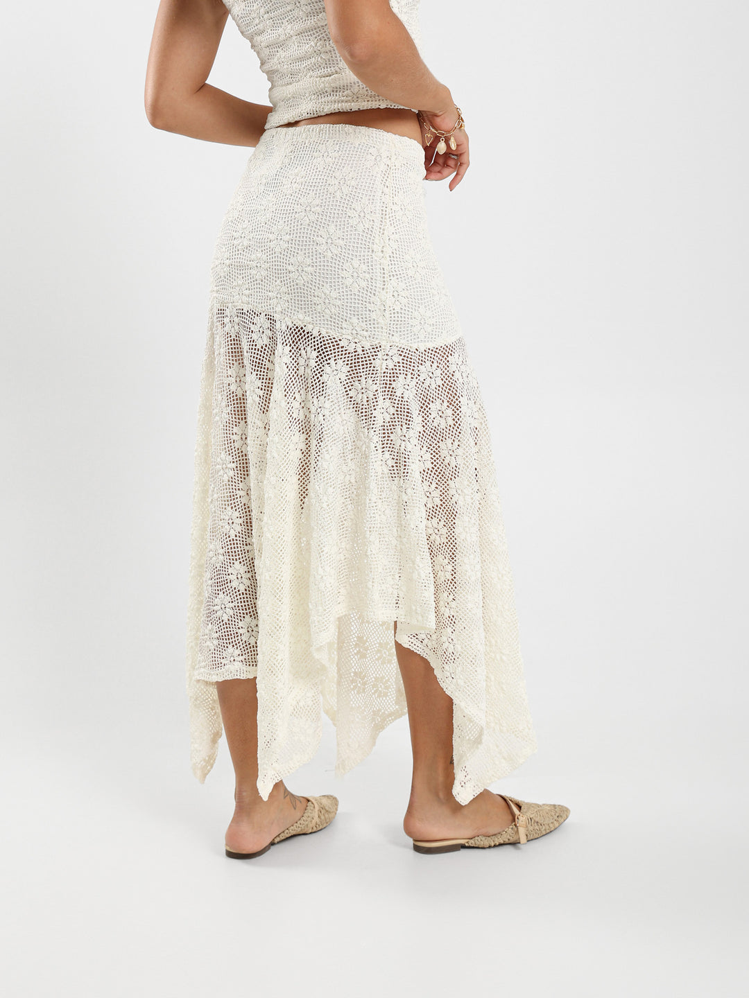 Asymmetric Midi Skirt With Perforated Design