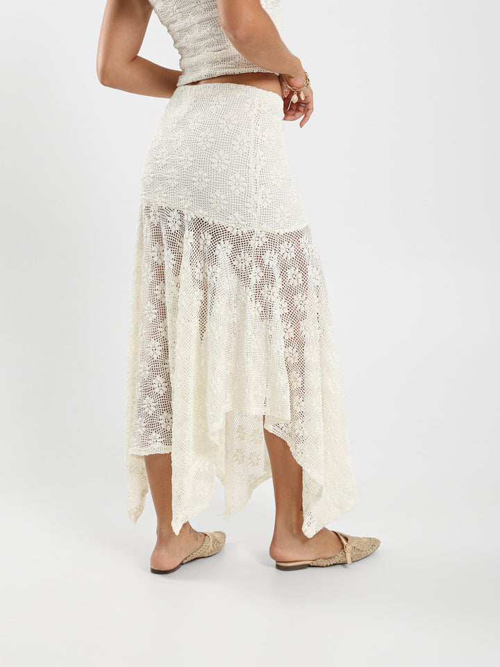 Asymmetric Midi Skirt With Perforated Design