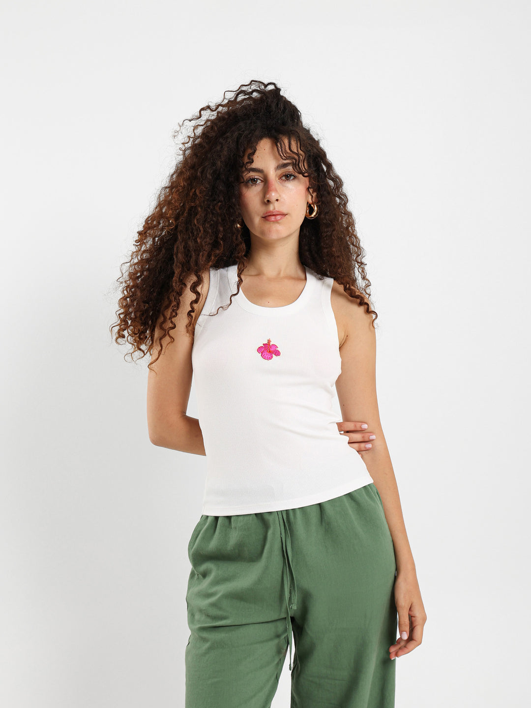 Beaded Flower Embroidered Tank Top