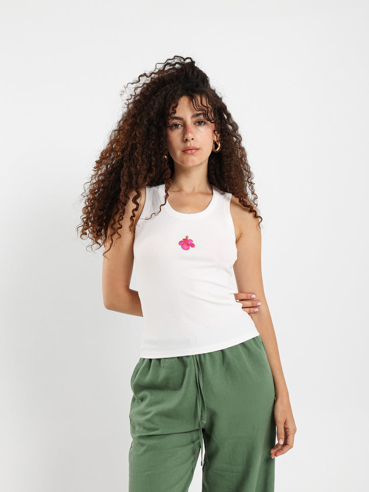 Beaded Flower Embroidered Tank Top