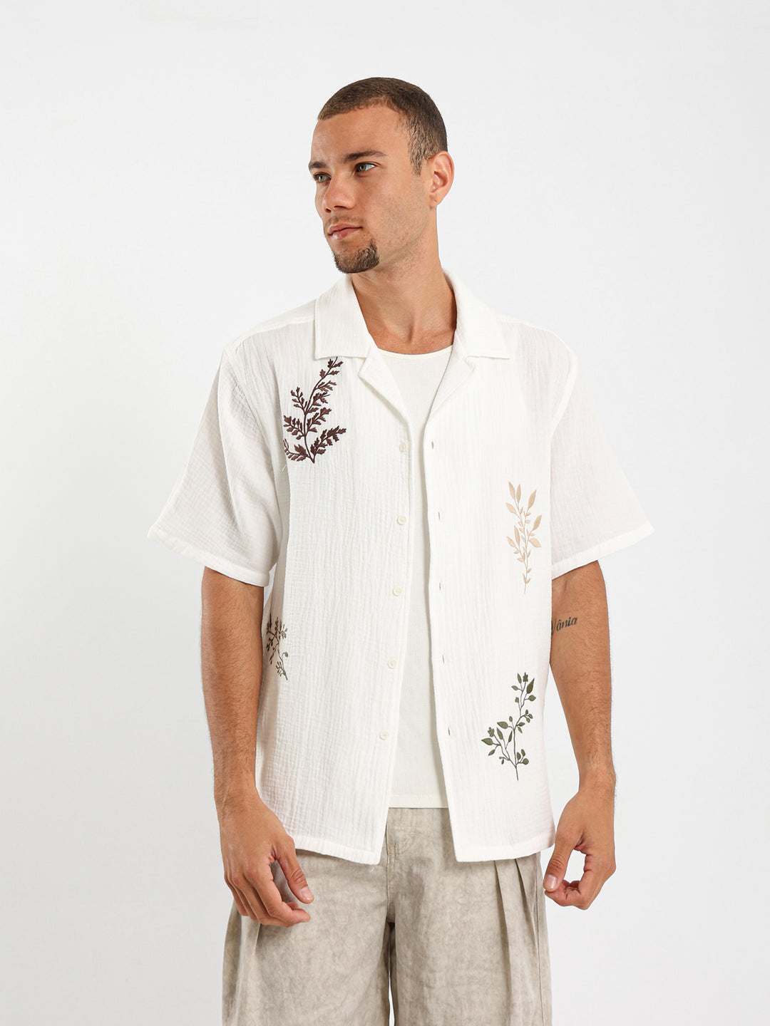 Embroidered Camp Collar Shirt