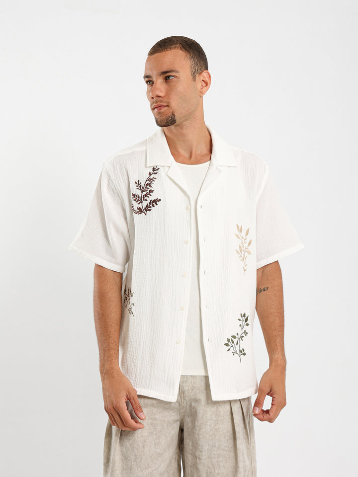 Embroidered Camp Collar Shirt