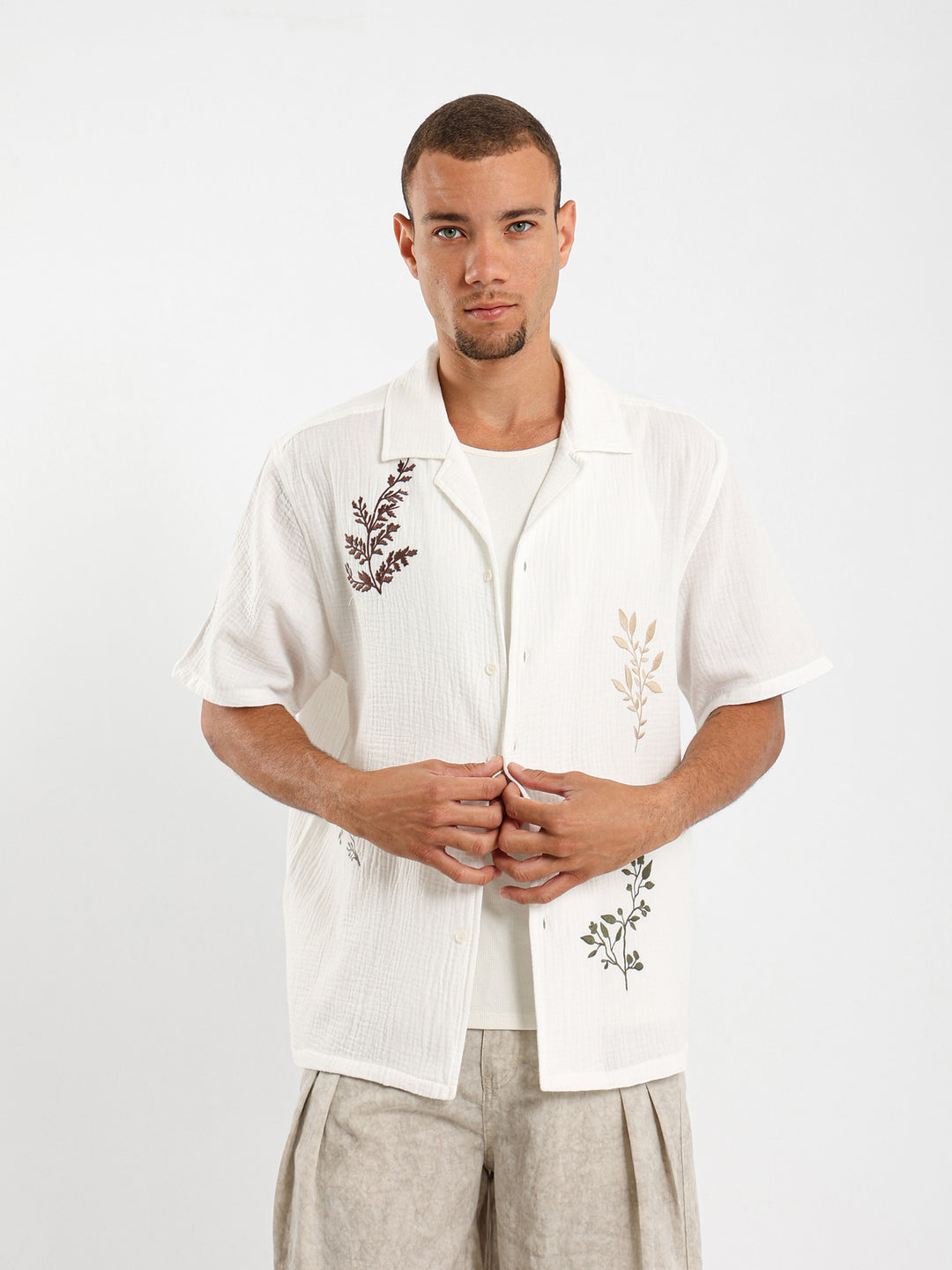 Embroidered Camp Collar Shirt