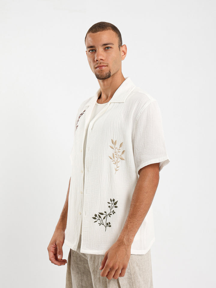 Embroidered Camp Collar Shirt