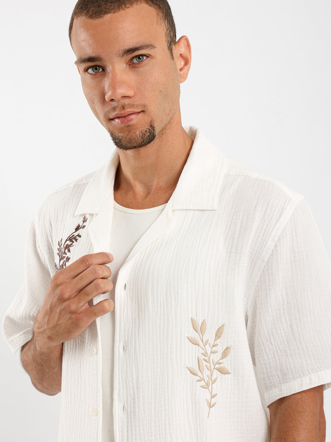 Embroidered Camp Collar Shirt