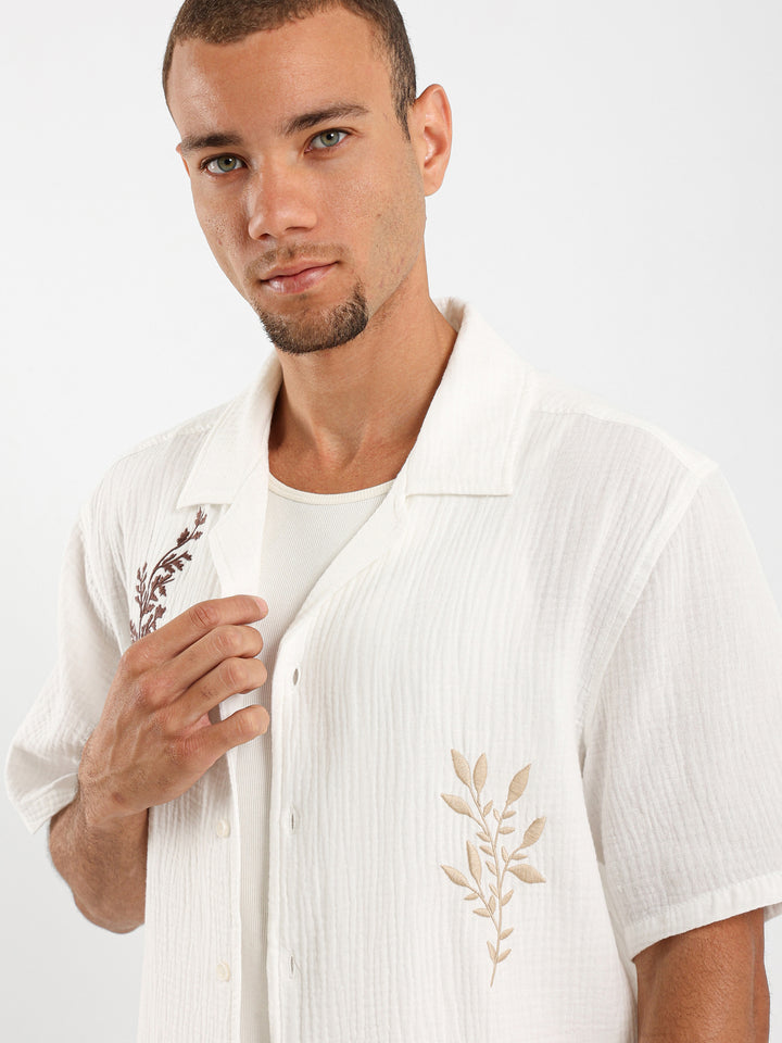 Embroidered Camp Collar Shirt