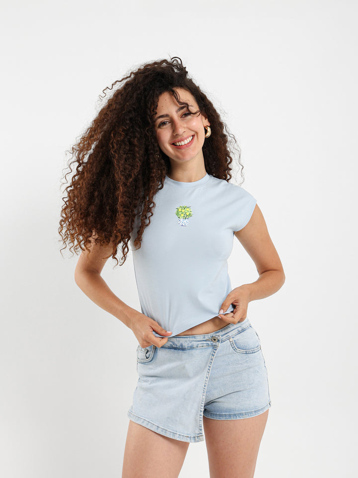 Lemons Print Cape Sleeve Tee
