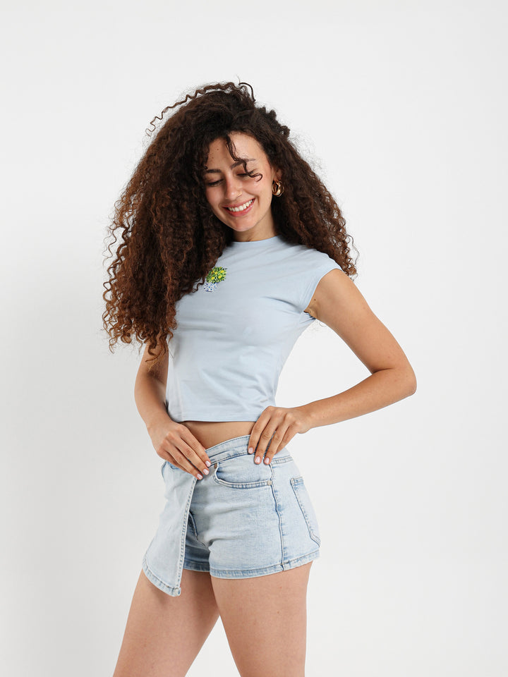 Lemons Print Cape Sleeve Tee