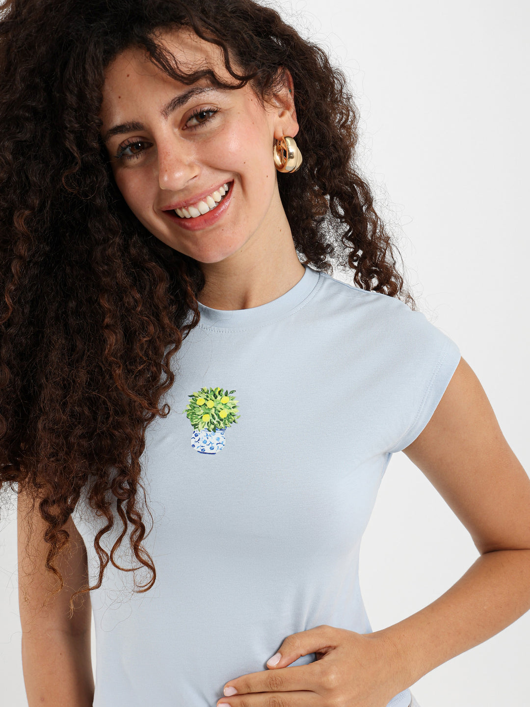 Lemons Print Cape Sleeve Tee