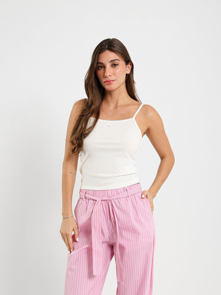 Fitted Strappy Top With Lace