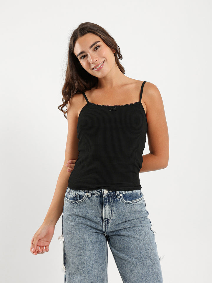 Fitted Strappy Top With Lace