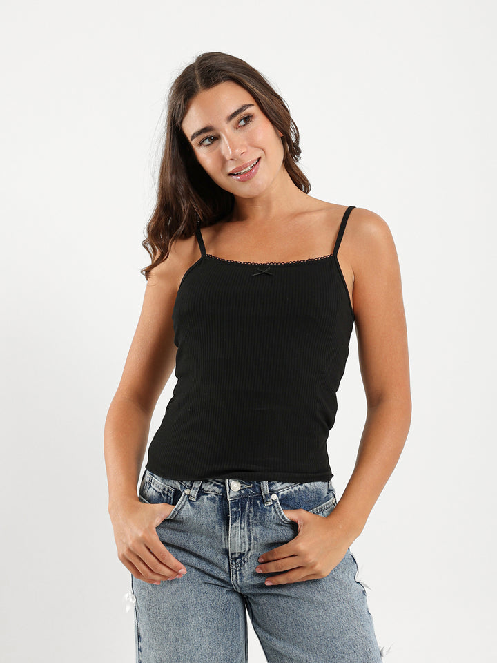 Fitted Strappy Top With Lace