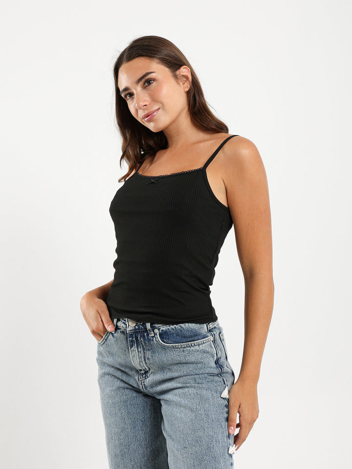 Fitted Strappy Top With Lace