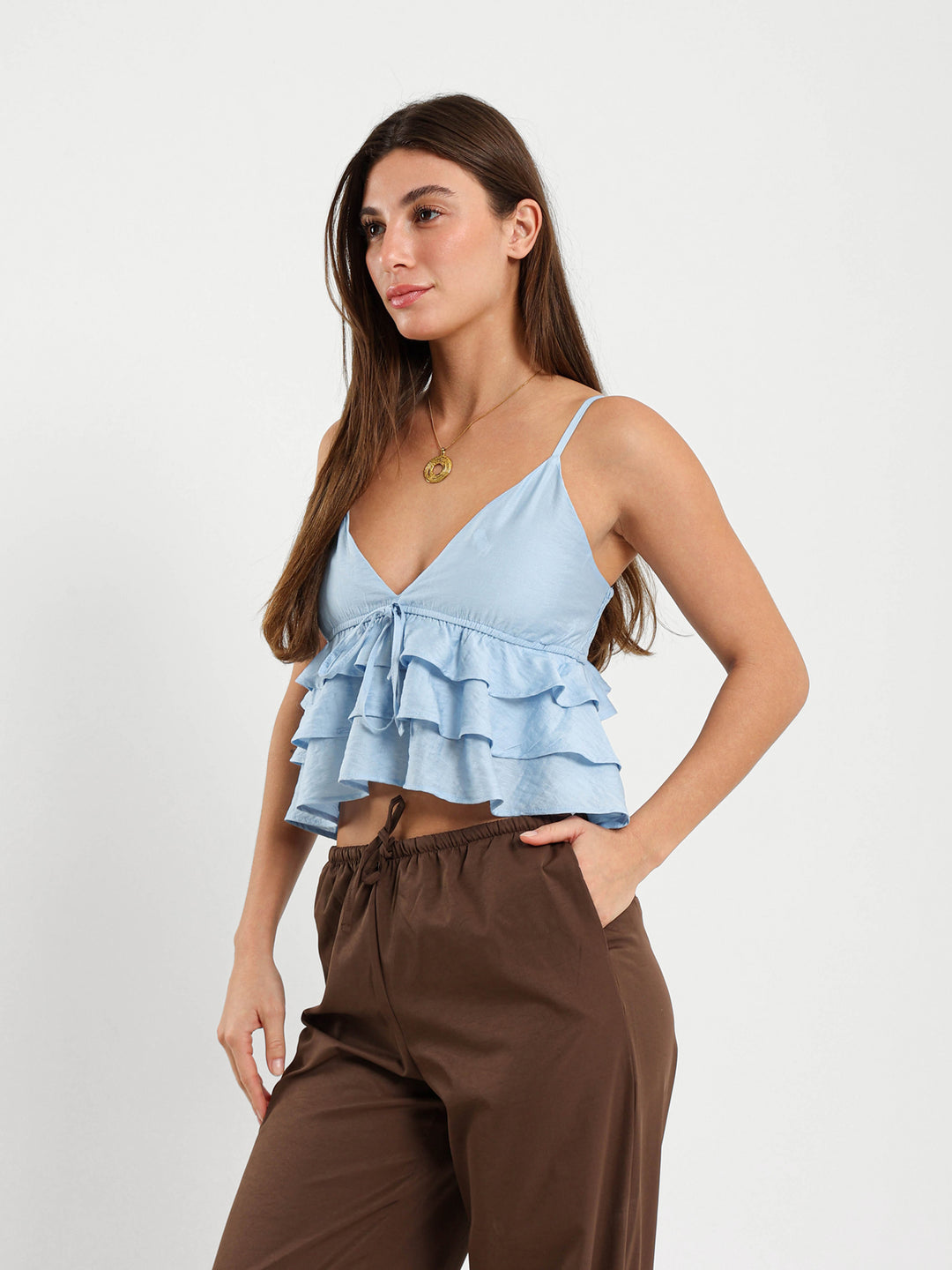 Tiered Spaghetti Cropped Top