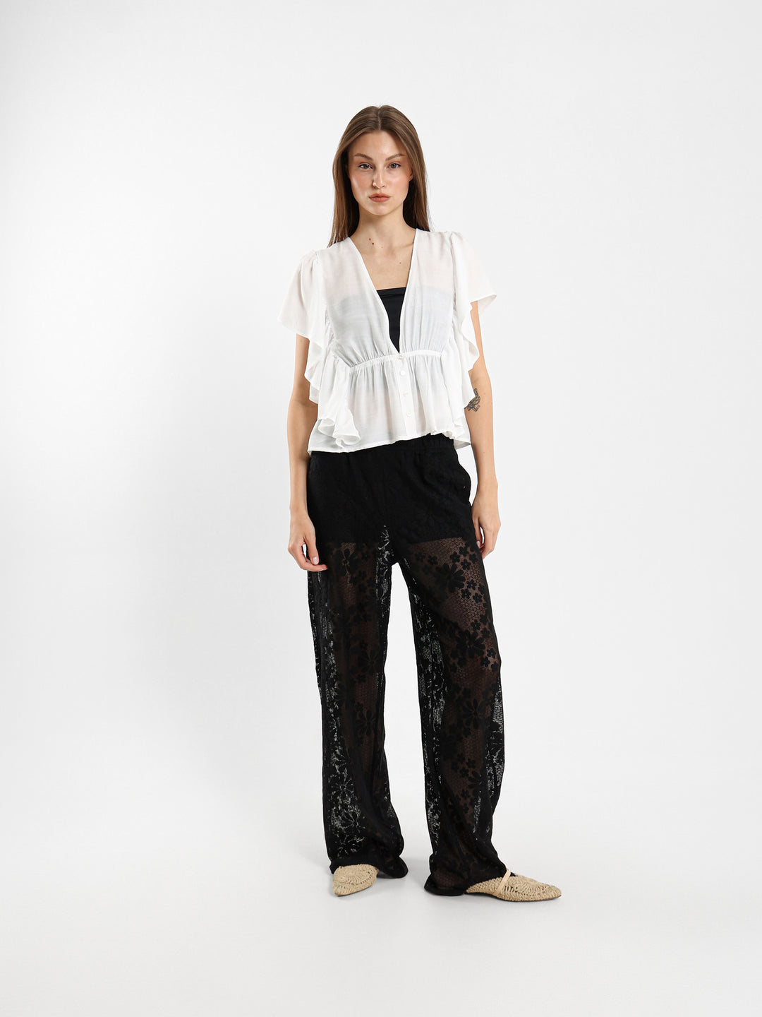 Loose Ruffled Sleeve Top